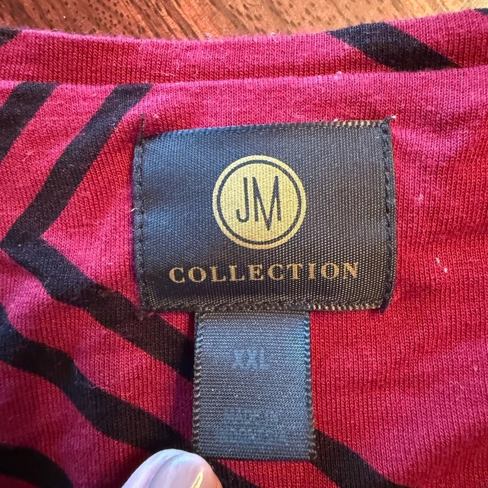 JM Collection Top Womens XXL Burgundy Black Geometric 3/4 Sleeve Tunic - Picture 4 of 12